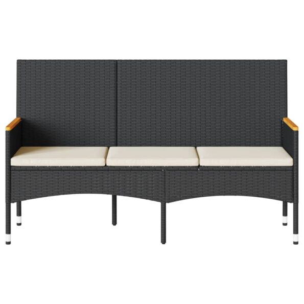 vidaXL 3-miestna záhradná lavica s vankúšmi čierna polyratan – Obrázok 4