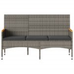 vidaXL 3-miestna záhradná lavica s vankúšmi sivá polyratan – Obrázok 4