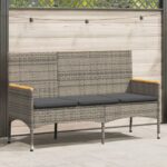 vidaXL 3-miestna záhradná lavica s vankúšmi sivá polyratan