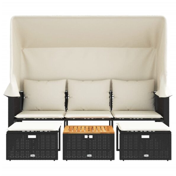 vidaXL Záhrad. pohovka 3-miestna strieška a taburetky čierna polyratan – Obrázok 4