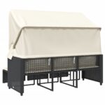 vidaXL Záhrad. pohovka 3-miestna strieška a taburetky čierna polyratan – Obrázok 6