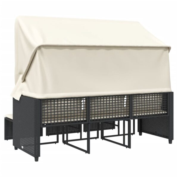 vidaXL Záhrad. pohovka 3-miestna strieška a taburetky čierna polyratan – Obrázok 6