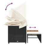 vidaXL Záhrad. pohovka 3-miestna strieška a taburetky čierna polyratan – Obrázok 8