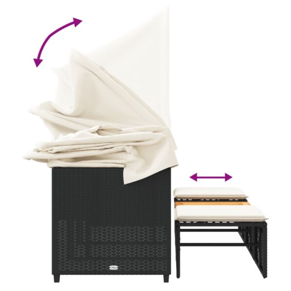 vidaXL Záhrad. pohovka 3-miestna strieška a taburetky čierna polyratan – Obrázok 8