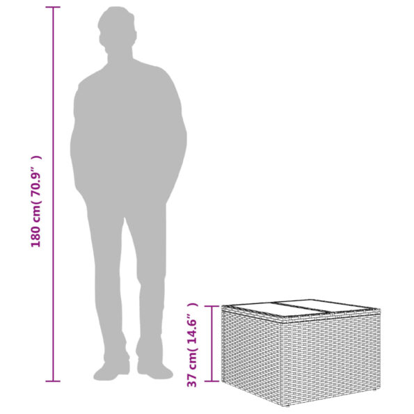 vidaXL Záhr. stôl so sklenenou doskou bledosivá 55x55x37 cm polyratan – Obrázok 7