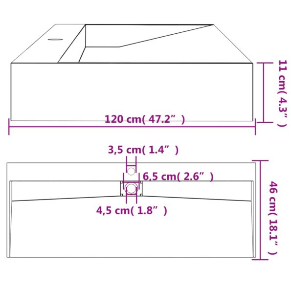 vidaXL Umývadlo minerálny/mramorový odliatok 120x46x11cm antracitové – Obrázok 9