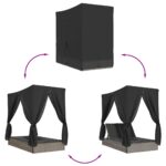 vidaXL Dvojité ležadlo so strieškou a závesmi sivé polyratan – Obrázok 7