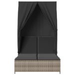 vidaXL Dvojité ležadlo so strieškou a závesmi sivé polyratan – Obrázok 4