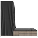 vidaXL Dvojité ležadlo so strieškou a závesmi sivé polyratan – Obrázok 5