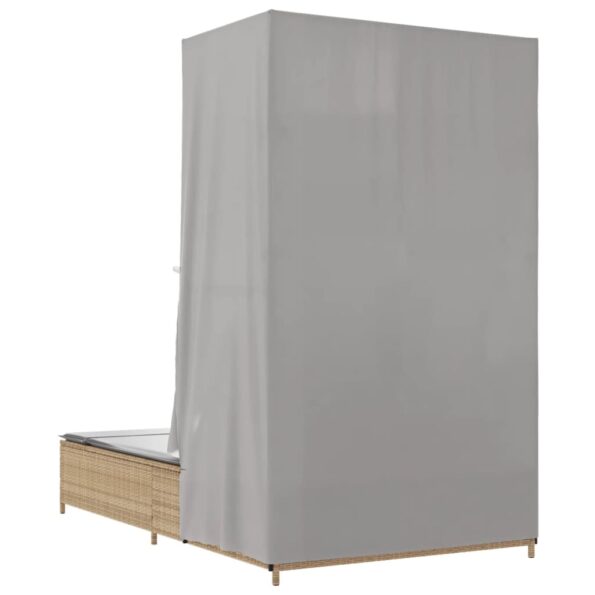 vidaXL Dvojité ležadlo so strieškou a závesmi béžové polyratan – Obrázok 6