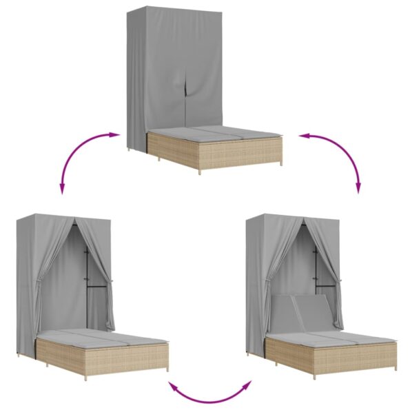 vidaXL Dvojité ležadlo so strieškou a závesmi béžové polyratan – Obrázok 7