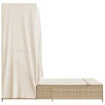 vidaXL Dvojité ležadlo so strieškou a závesmi béžové polyratan – Obrázok 5
