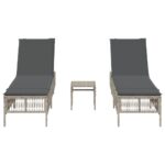 vidaXL Záhradné ležadlá 2 ks so stolíkom svetlosivé polyratan – Obrázok 4