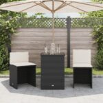 vidaXL 3-dielna bistro súprava s vankúšmi čierna polyratanová – Obrázok 3
