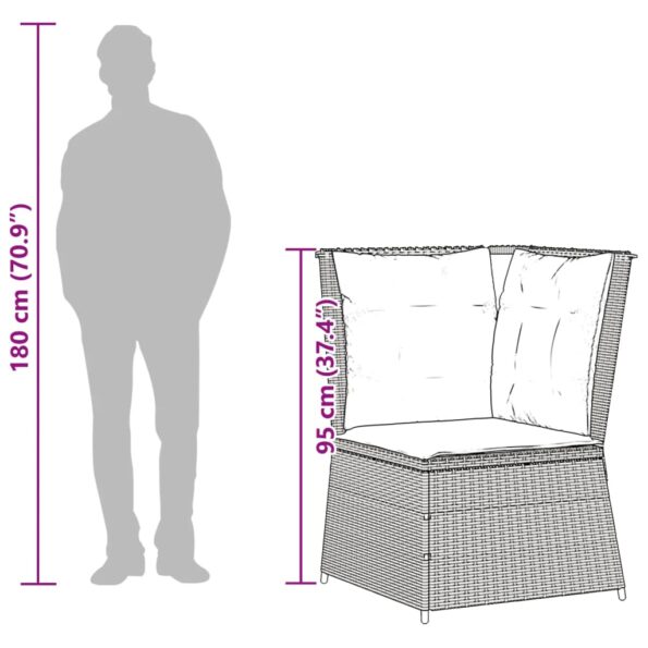 vidaXL Záhradná pohovka rohová s vankúšmi čierna polyratanová – Obrázok 9