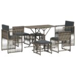 vidaXL 7-dielna záhradná jedálenská sada s podložkami sivá polyratan – Obrázok 2