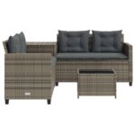 vidaXL Záhradná pohovka so stolíkom a vankúšmi tvar L sivá polyratan – Obrázok 5