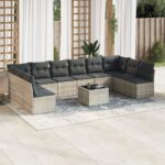 vidaXL 11-dielna záhradná sedacia súprava s vankúšmi polyratanová sivá