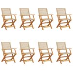 vidaXL Skladacie záhr. stoličky 8 ks béžové polyratan a masívne drevo – Obrázok 2