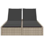 vidaXL Dvojité ležadlo s podložkami bledosivé polyratan – Obrázok 3