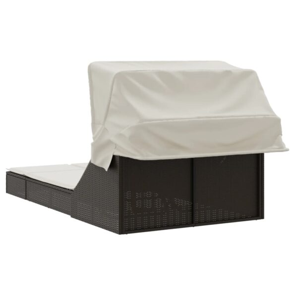 vidaXL Dvojité ležadlo so strieškou a podložkami, hnedé, polyratan – Obrázok 5