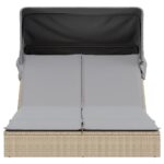 vidaXL Dvojité ležadlo so strieškou a podložkami, béžové, polyratan – Obrázok 3