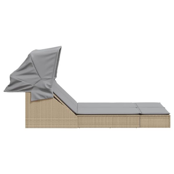 vidaXL Dvojité ležadlo so strieškou a podložkami, béžové, polyratan – Obrázok 4