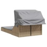 vidaXL Dvojité ležadlo so strieškou a podložkami, béžové, polyratan – Obrázok 5