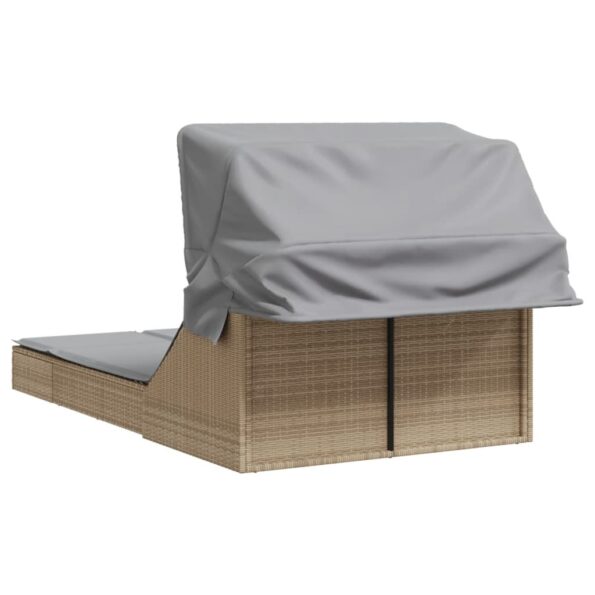 vidaXL Dvojité ležadlo so strieškou a podložkami, béžové, polyratan – Obrázok 5