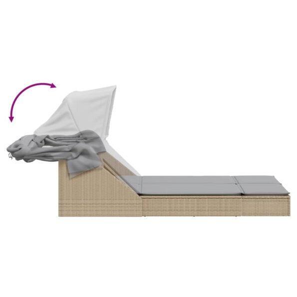 vidaXL Dvojité ležadlo so strieškou a podložkami, béžové, polyratan – Obrázok 6