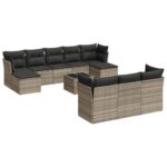 vidaXL 10-dielna záhradná sedacia súprava s vankúšmi polyratanová sivá – Obrázok 2