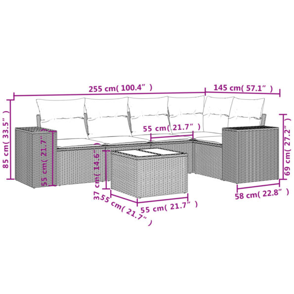 vidaXL 6-dielna záhradná sedacia súprava s podložkami svetlosivá – Obrázok 3