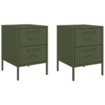vidaXL Nočné stolíky 2 ks olivovozelené 36x39x50,5 cm oceľ – Obrázok 2