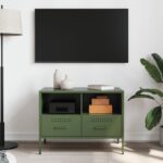vidaXL TV skrinka olivovozelená 68x39x50,5 cm oceľ – Obrázok 3