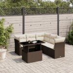 vidaXL 6-dielna záhradná sedacia súprava s vankúšmi hnedá polyratanová