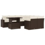 vidaXL 9-dielna záhradná sedacia súprava a vankúše hnedá polyratan – Obrázok 2