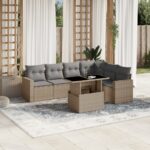 vidaXL 7-dielna záhradná sedacia súprava a vankúše béžová polyratan