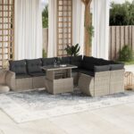 vidaXL 10-dielna záhradná sedacia súprava s vankúšmi polyratanová sivá