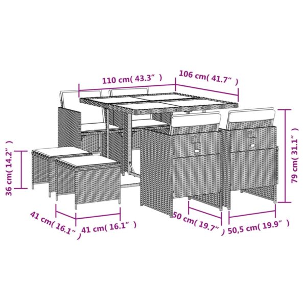 VXL8721102494703_g_en_hd_9.jpg vidaXL 9-dielna záhr. jedálenská sada s vankúšmi mix béžovej polyratan – Obrázok 11