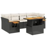 vidaXL 7-dielna záhradná súprava pohoviek s vankúšmi čierna polyratan – Obrázok 2