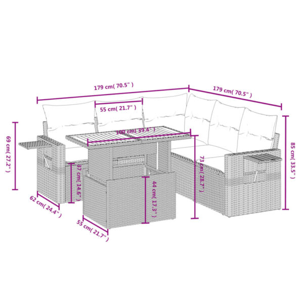 vidaXL 6-dielna záhradná súprava pohoviek s vankúšmi béžová polyratan – Obrázok 3