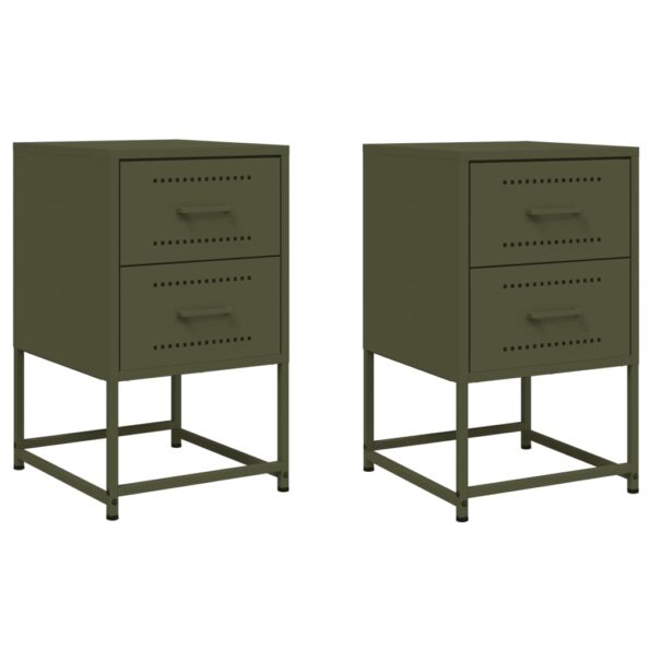 vidaXL Nočné stolíky 2 ks olivovozelené 36x39x60,5 cm oceľ – Obrázok 2