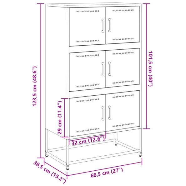 vidaXL Komoda ružová 68,5x38,5x123,5 cm oceľ – Obrázok 12