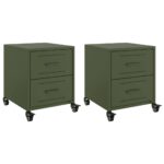vidaXL Nočné stolíky 2 ks olivovozelené 36x39x43,5 cm oceľ – Obrázok 2