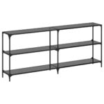 vidaXL Konzolový stolík s čiernou sklenenou doskou 194,5x30x81 cm oceľ – Obrázok 2