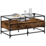 vidaXL Konferenčný stolík sklenená doska dymový dub 98,5x50x45 cm oceľ – Obrázok 3