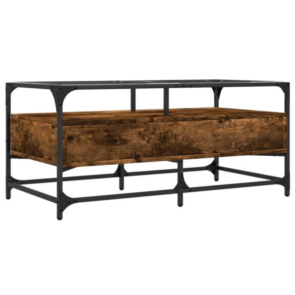 vidaXL Konferenčný stolík sklenená doska dymový dub 98,5x50x45 cm oceľ – Obrázok 6