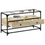 vidaXL TV skrinka sklenená doska dub sonoma 98x35x51 cm kompoz. drevo – Obrázok 3