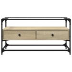 vidaXL TV skrinka sklenená doska dub sonoma 98x35x51 cm kompoz. drevo – Obrázok 4
