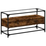 vidaXL TV skrinka sklenená doska dymový dub 98x35x51 cm kompoz. drevo – Obrázok 2